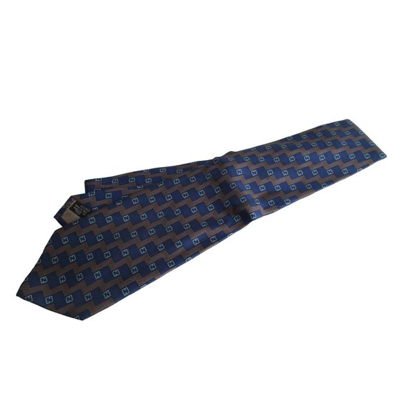 FENDI Navy and Gold Logo 100% Silk Necktie Cravatte - Made in Italy - Picture 2 of 6